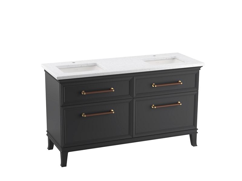 KOHLER K-CM33560-BD1 Harken 60" bathroom vanity cabinet with sinks and quartz top