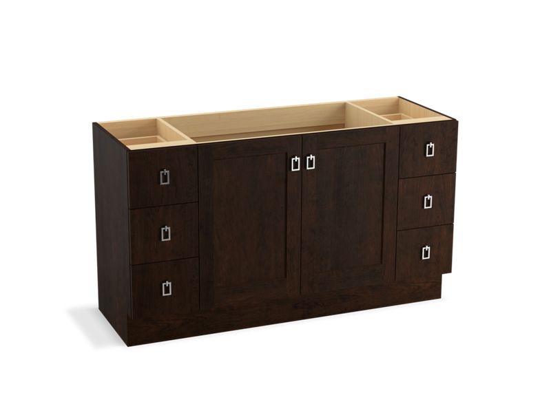 KOHLER K-99536-TKSD-1WB Poplin 60" bathroom vanity cabinet with toe kick, 2 doors and 6 drawers, split top drawers
