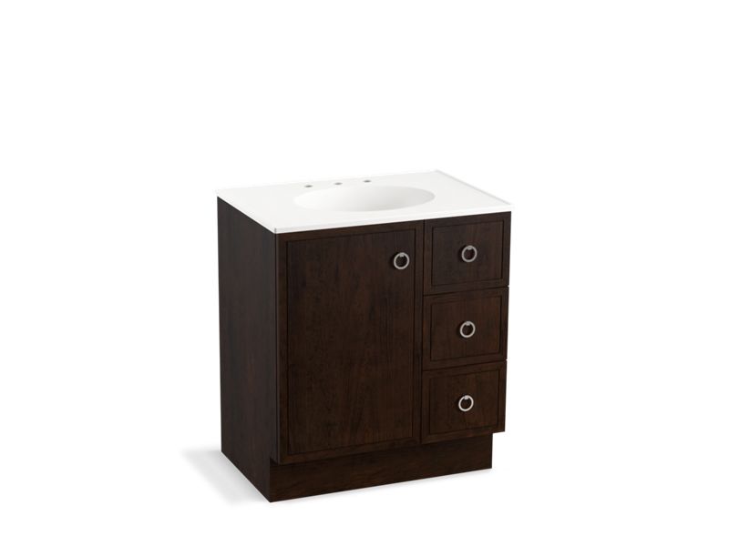 KOHLER K-99504-TKR-1WB Jacquard 30" bathroom vanity cabinet with toe kick, 1 door and 3 drawers on right
