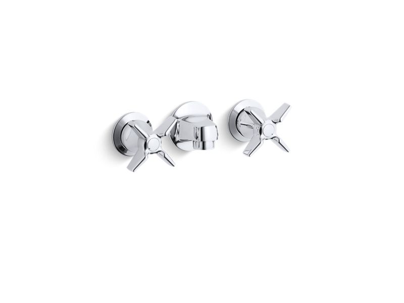 KOHLER 8046-3N-CP Triton 0.5 Gpm Shelf-Back Commercial Bathroom Sink Faucet With Grid Drain And Cross Handles in Polished Chrome