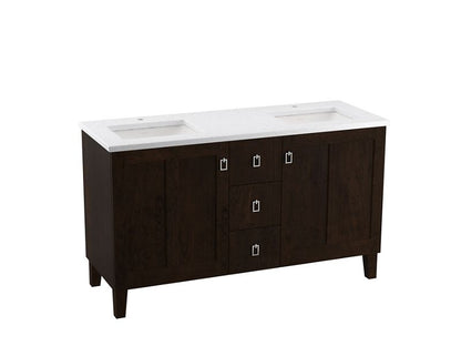 KOHLER K-CM99537-BD1 Poplin 60" bathroom vanity cabinet with sinks and quartz top