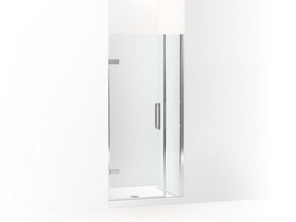 KOHLER 27588-10L-SHP Composed 33-5/8"?Çô34-3/8" W X 71-1/2" H Frameless Pivot Shower Door With 3/8" Crystal Clear Glass And Back-To-Back Vertical Door Pulls in Bright Polished Silver