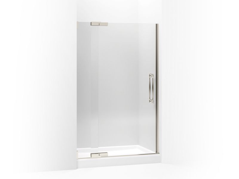 KOHLER 705740-L-NX Finial Pivot Shower Door, 72-1/4" H X 45-1/4 - 47-3/4" W, With 1/2" Thick Crystal Clear Glass in Brushed Nickel Anodized