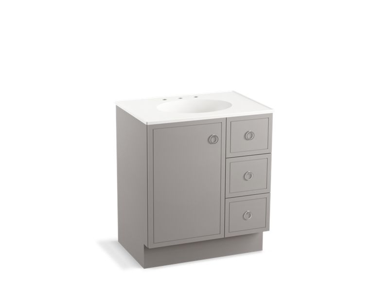 KOHLER K-99504-TKR-1WT Jacquard 30" bathroom vanity cabinet with toe kick, 1 door and 3 drawers on right