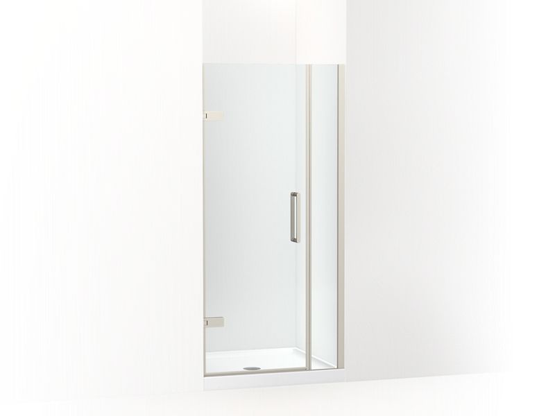 KOHLER 27588-10L-BNK Composed 33-5/8"?Çô34-3/8" W X 71-1/2" H Frameless Pivot Shower Door With 3/8" Crystal Clear Glass And Back-To-Back Vertical Door Pulls in Anodized Brushed Nickel