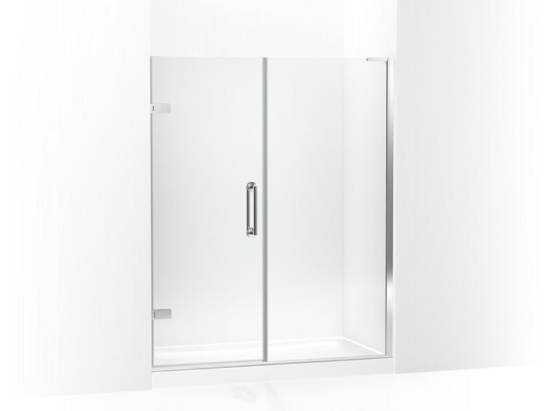 KOHLER 27619-10L-SHP Components 58"?Çô58-3/4" W X 71-1/2" H Frameless Pivot Shower Door With 3/8" Crystal Clear Glass And Back-To-Back Vertical Door Pulls in Bright Polished Silver