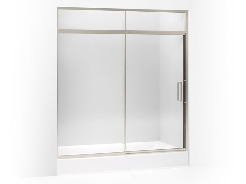 KOHLER 705827-L-NX Lattis Pivot Shower Door With Sliding Steam Transom, 89-1/2" H X 69 - 72" W, With 3/8" Thick Crystal Clear Glass in Brushed Nickel