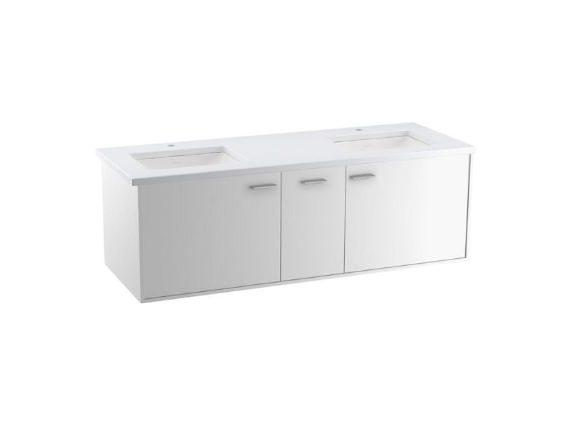 KOHLER K-CM99548-BD1 Jute 60" wall-hung bathroom vanity cabinet with sinks and quartz top