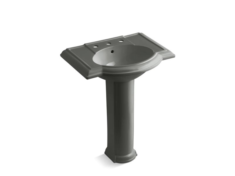 KOHLER 2294-8-58 Devonshire 27" Pedestal Bathroom Sink With 8" Widespread Faucet Holes in Thunder Grey