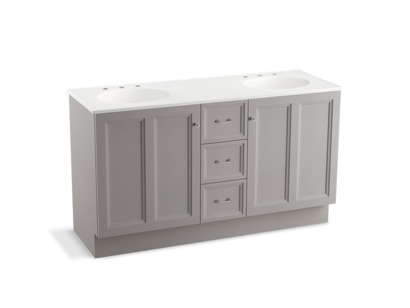 KOHLER K-99524-TK-1WT Damask 60" bathroom vanity cabinet with toe kick, 2 doors and 3 drawers