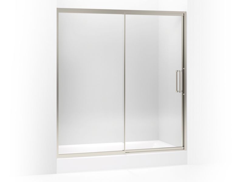 KOHLER 705826-L-BNK Lattis Pivot Shower Door, 76" H X 69 - 72" W, With 3/8" Thick Crystal Clear Glass in Anodized Brushed Nickel