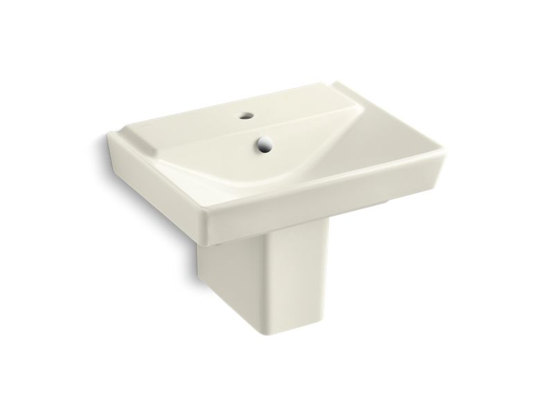 KOHLER 5150-1-96 R?¬ve 23" Semi-Pedestal Bathroom Sink With Single Faucet Hole And Shroud in Biscuit