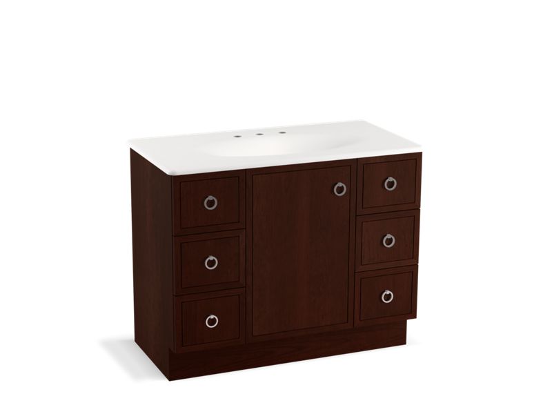 KOHLER K-99564-TK-1WG Jacquard 42" bathroom vanity cabinet with toe kick, 1 door and 6 drawers