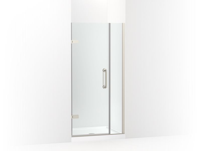 KOHLER 27589-10L-BNK Components 33-5/8"?Çô34-3/8" W X 71-1/2" H Frameless Pivot Shower Door With 3/8" Crystal Clear Glass And Back-To-Back Vertical Door Pulls in Anodized Brushed Nickel