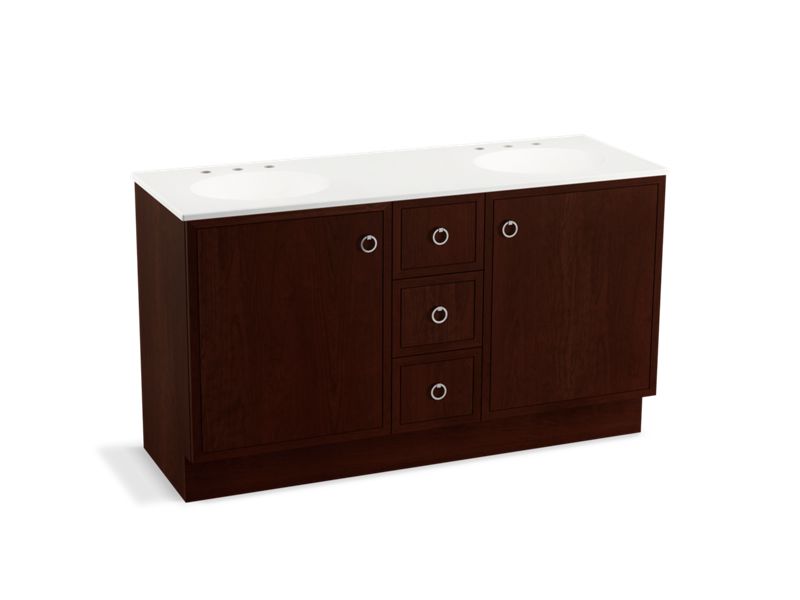 KOHLER K-99511-TKSD-1WG Jacquard 60" bathroom vanity cabinet with toe kick, 2 doors and 3 drawers, split top drawer