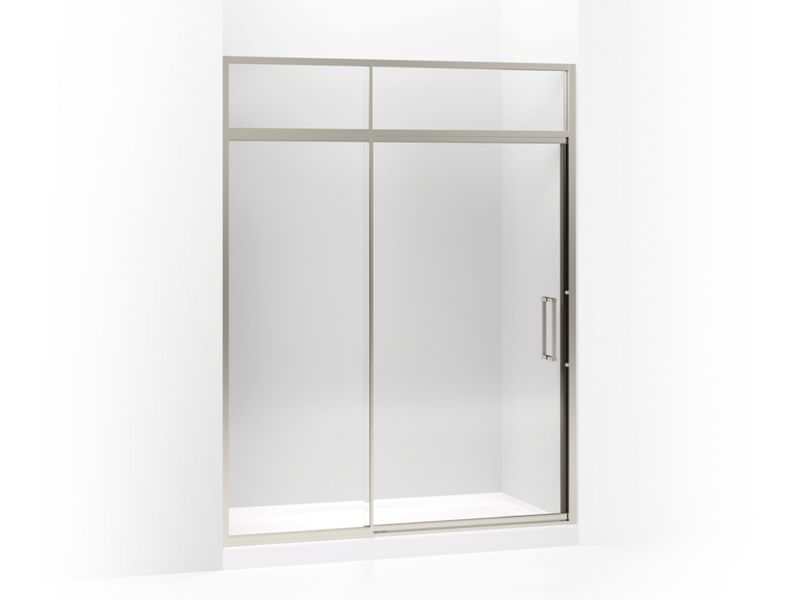 KOHLER 705825-L-BNK Lattis Pivot Shower Door With Sliding Steam Transom, 89-1/2" H X 57 - 60" W, With 3/8" Thick Crystal Clear Glass in Anodized Brushed Nickel