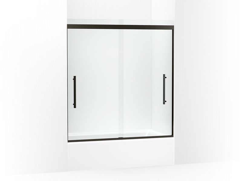 KOHLER 706535-8L-ABZ Prim Frameless Sliding Bath Door in Crystal Clear glass with Anodized Dark Bronze frame