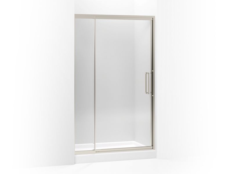 KOHLER 705822-L-NX Lattis Pivot Shower Door, 76" H X 45 - 48" W, With 3/8" Thick Crystal Clear Glass in Brushed Nickel