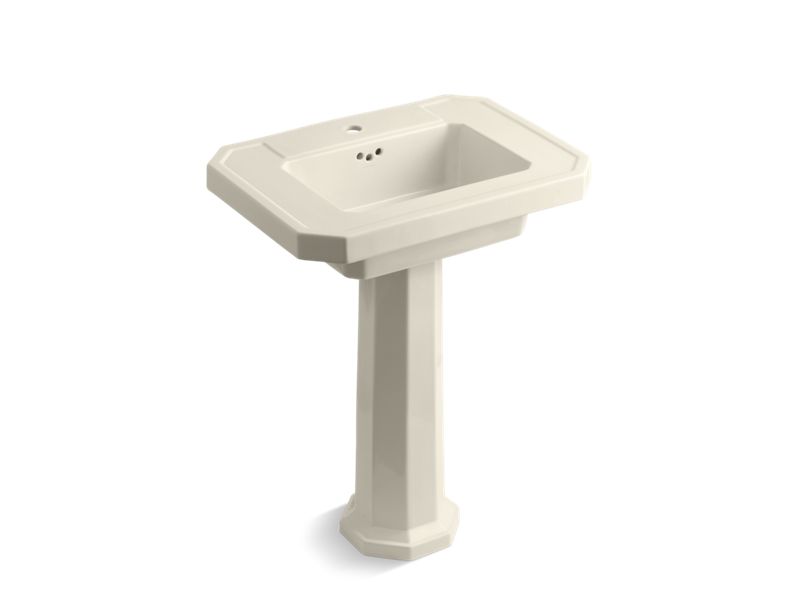KOHLER 2322-1-47 Kathryn Pedestal Bathroom Sink With Single Faucet Hole in Almond