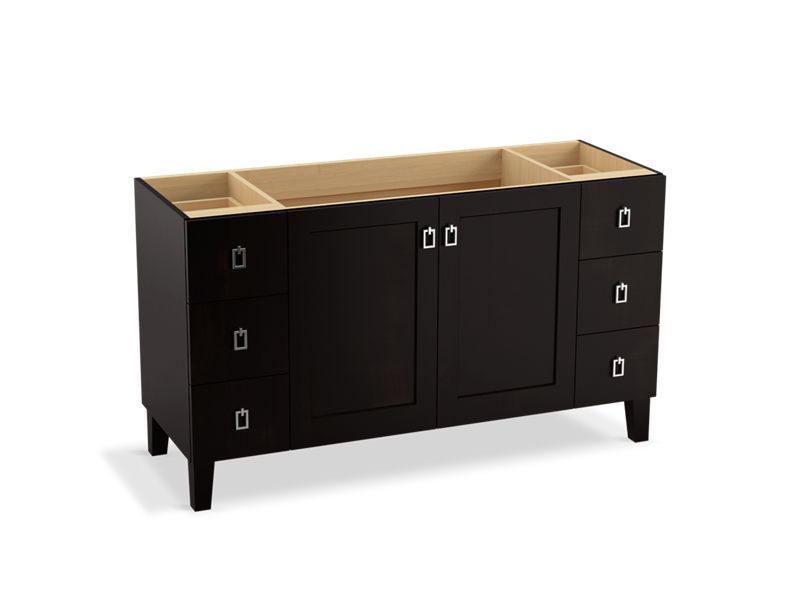 KOHLER K-99536-LGSD-1WU Poplin 60" bathroom vanity cabinet with legs, 2 doors and 6 drawers, split top drawers