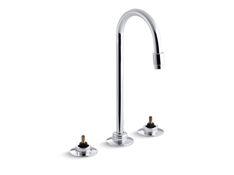 KOHLER 7304-KNE-CP Triton 0.5 Gpm Widespread Commercial Bathroom Sink Base Faucet With Rigid Connections And Gooseneck Spout With Vandal-Resistant Aerator, Requires Handles, Drain Not Included in Polished Chrome