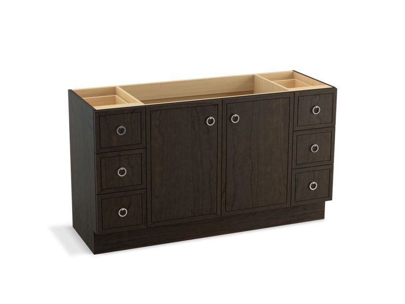 KOHLER K-99510-TKSD-1WC Jacquard 60" bathroom vanity cabinet with toe kick, 2 doors and 6 drawers, split top drawers