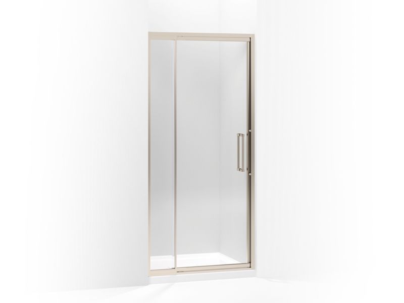 KOHLER 705816-L-ABV Lattis Pivot Shower Door, 76" H X 33 - 36" W, With 3/8" Thick Crystal Clear Glass in Anodized Brushed Bronze