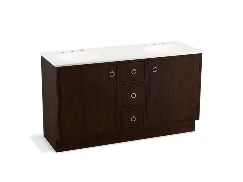KOHLER K-99511-TK-1WB Jacquard 60" bathroom vanity cabinet with toe kick, 2 doors and 3 drawers