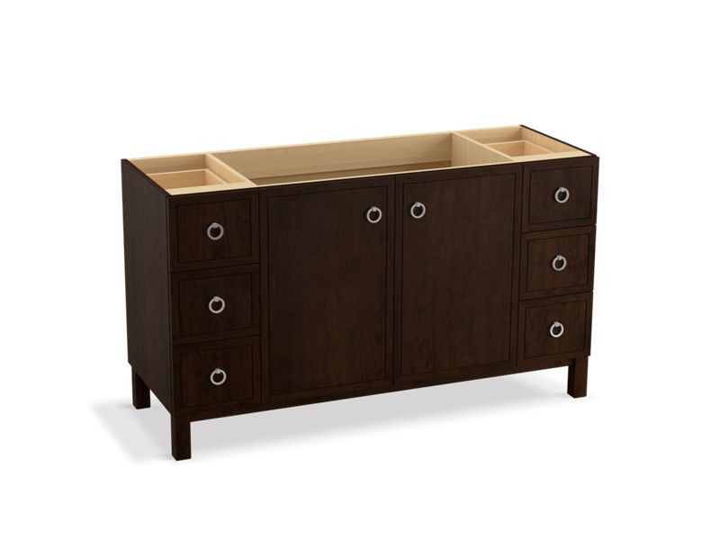 KOHLER K-99510-LGSD-1WB Jacquard 60" bathroom vanity cabinet with furniture legs, 2 doors and 6 drawers, split top drawers