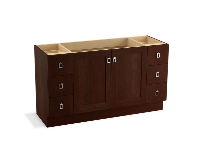 KOHLER K-99536-TKSD-1WG Poplin 60" bathroom vanity cabinet with toe kick, 2 doors and 6 drawers, split top drawers