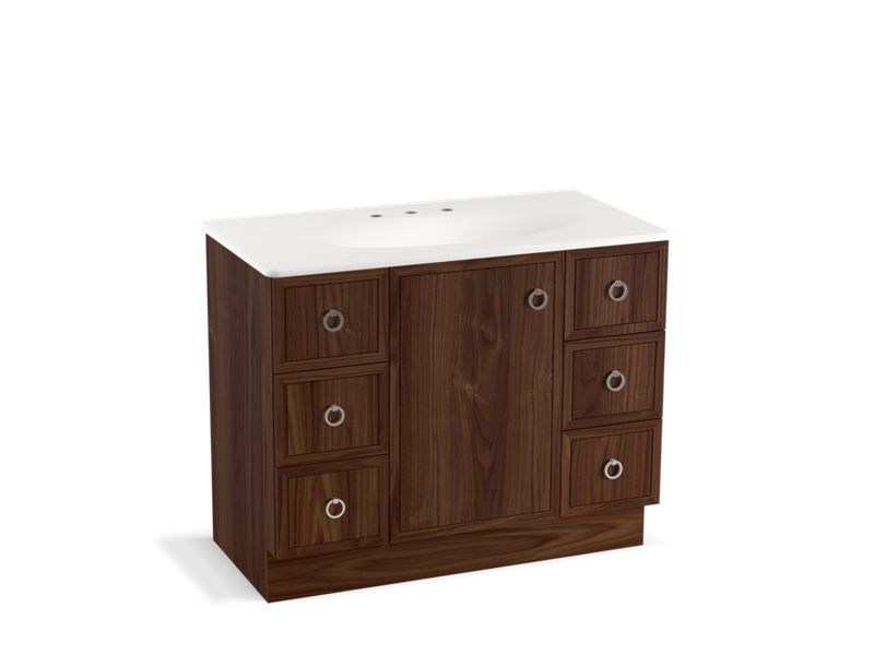 KOHLER K-99564-TK-1WE Jacquard 42" bathroom vanity cabinet with toe kick, 1 door and 6 drawers