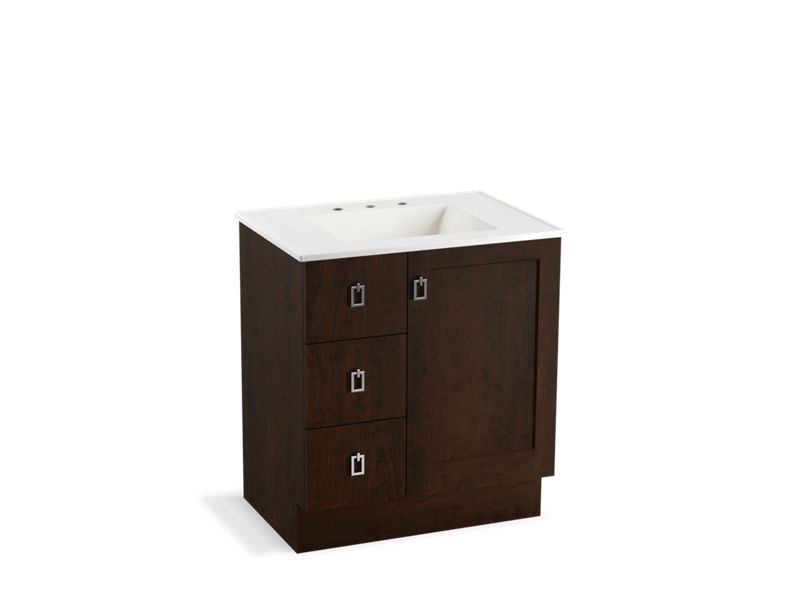 KOHLER K-99530-TKL-1WB Poplin 30" bathroom vanity cabinet with toe kick, 1 door and 3 drawers on left