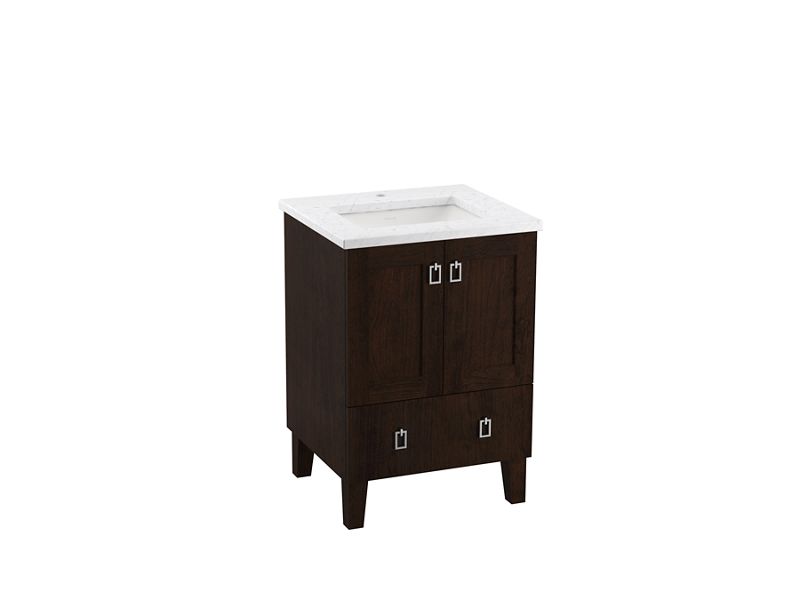 KOHLER K-CM99527-BD1 Poplin 24" bathroom vanity cabinet with sink and quartz top