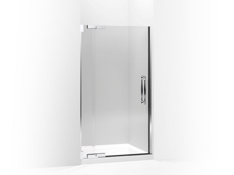KOHLER 705739-L-SHP Finial Pivot Shower Door, 72-1/4" H X 39-1/4 - 41-3/4" W, With 1/2" Thick Crystal Clear Glass in Bright Polished Silver