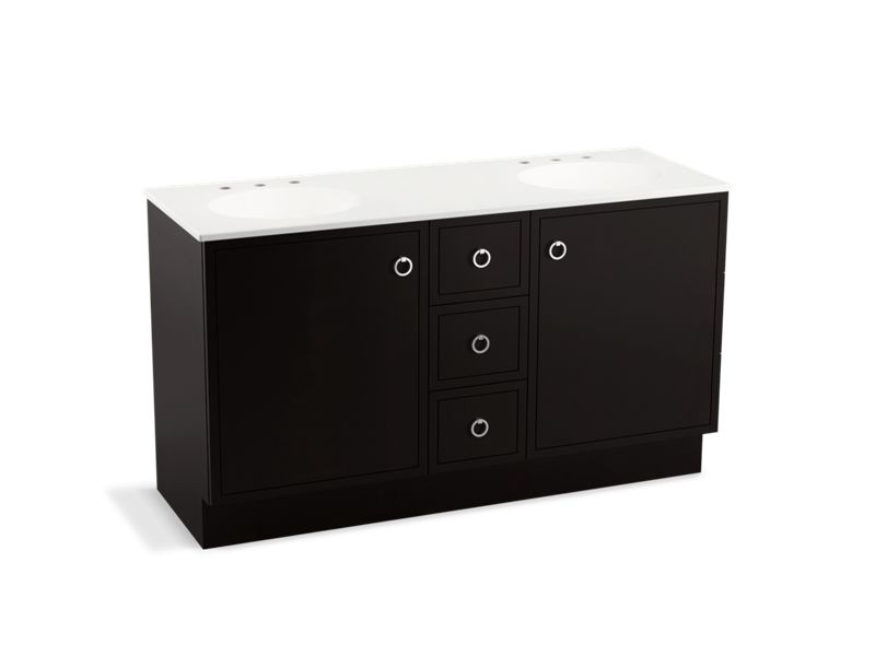 KOHLER K-99511-TKSD-1WU Jacquard 60" bathroom vanity cabinet with toe kick, 2 doors and 3 drawers, split top drawer