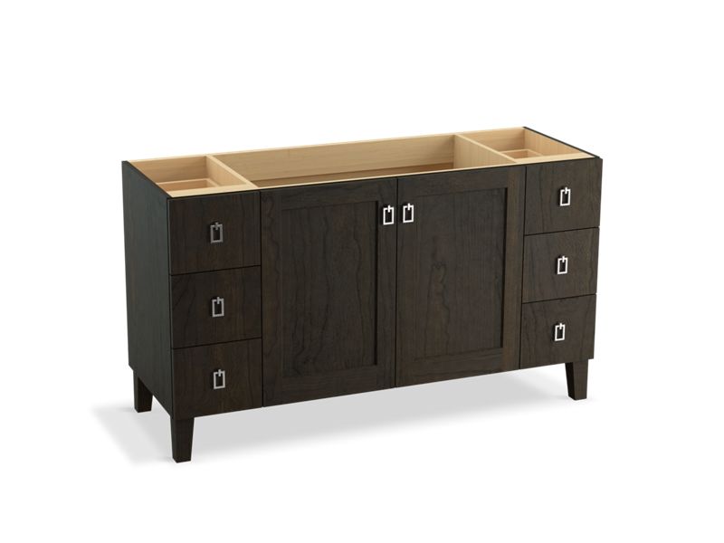 KOHLER K-99536-LGSD-1WC Poplin 60" bathroom vanity cabinet with legs, 2 doors and 6 drawers, split top drawers