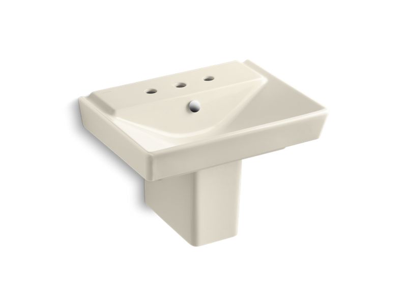 KOHLER 5150-8-47 R?¬ve 23" Semi-Pedestal Bathroom Sink With 8" Widespread Faucet Holes And Shroud in Almond