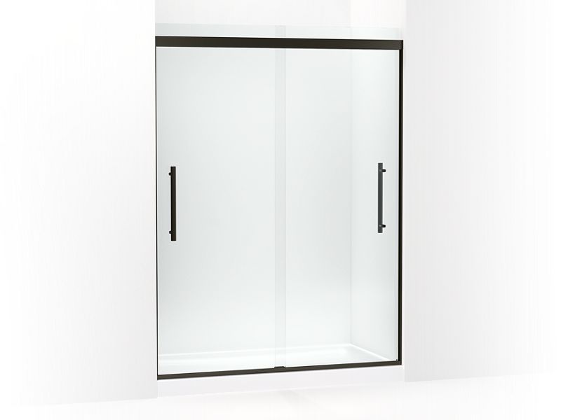KOHLER 706533-8L-ABZ Prim Frameless Sliding Shower Door in Crystal Clear glass with Anodized Dark Bronze frame