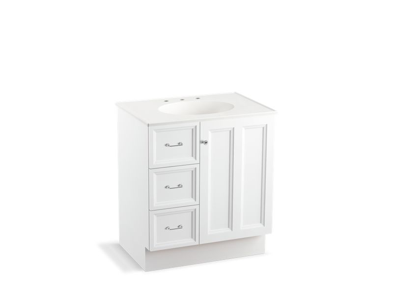 KOHLER K-99517-TKL-1WA Damask 30" bathroom vanity cabinet with toe kick, 1 door and 3 drawers on left