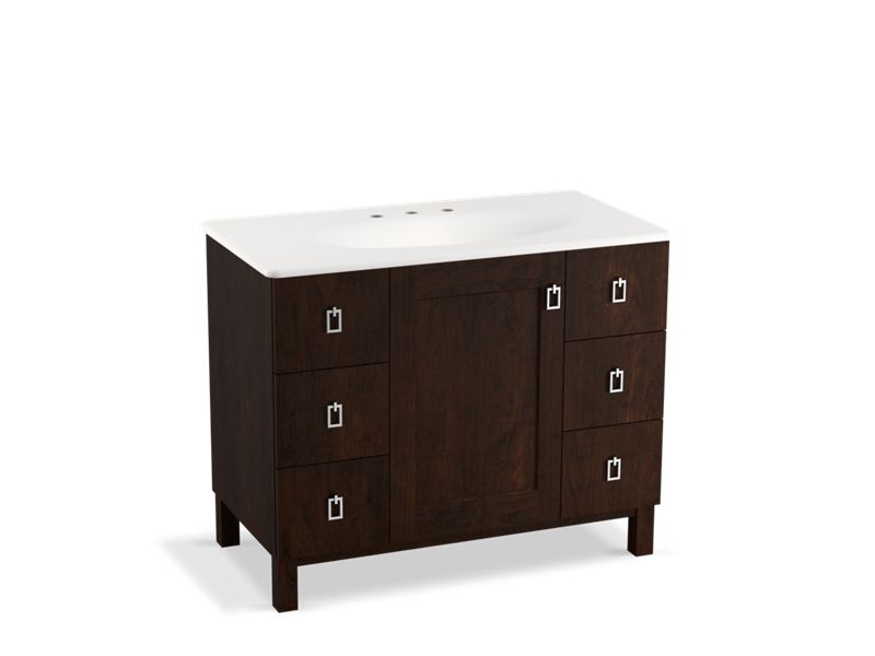 KOHLER K-99562-LG-1WB Poplin 42" bathroom vanity cabinet with legs, 1 door and 6 drawers