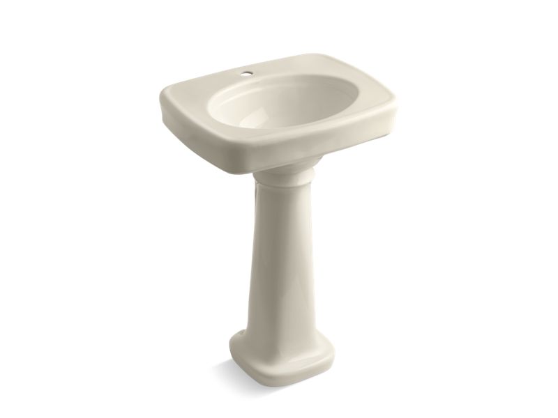 KOHLER 2338-1-47 Bancroft 24" Pedestal Bathroom Sink With Single Faucet Hole in Almond