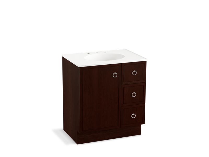 KOHLER K-99504-TKR-1WG Jacquard 30" bathroom vanity cabinet with toe kick, 1 door and 3 drawers on right
