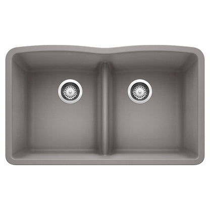 BLANCO 442077 Diamond Equal Double Bowl Kitchen Sink with Low Divide - Metallic Gray